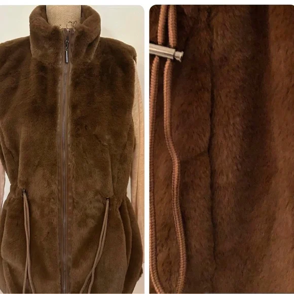 Catherine Malandrino brown faux fur vest features - Picture 7 of 14